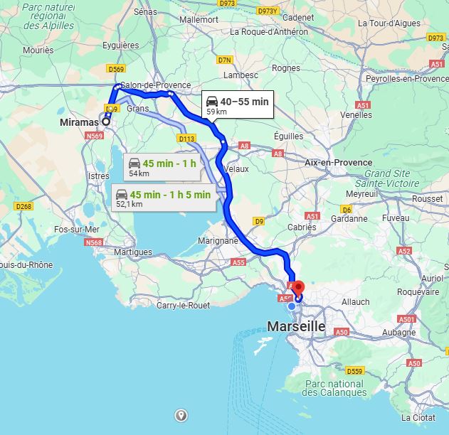 Trajet Miramas - Matoubrillant